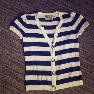 JUICY COUTURE ShortSleeve Striped Cardigan Sweater